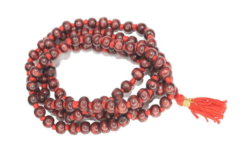 IS4A 8mm Red (Rosewood) Wood Japa Mala Beads Necklace Beads 108 + 1 Hand Knotted Meditation Prayer - Image 1